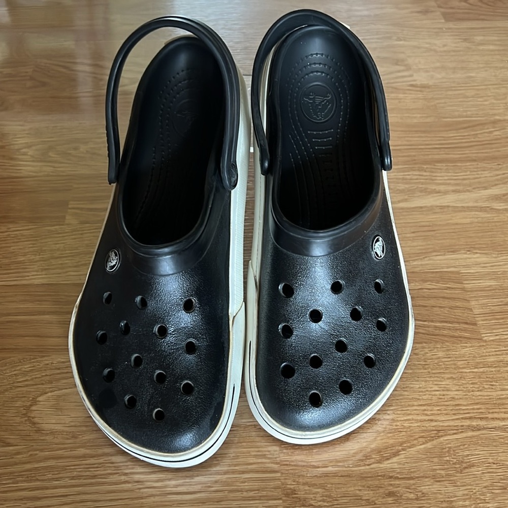 Crocs Crocband Unisex Black Slip-On White Sole Clogs Women Size 11 Men Size 9